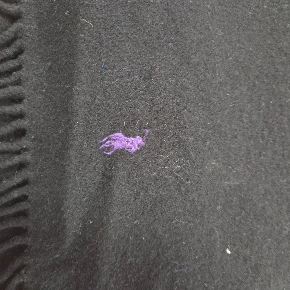 Polo Ralph Lauren Scarf Black 100% Lambswool Purple Pony Logo Made in Italy
